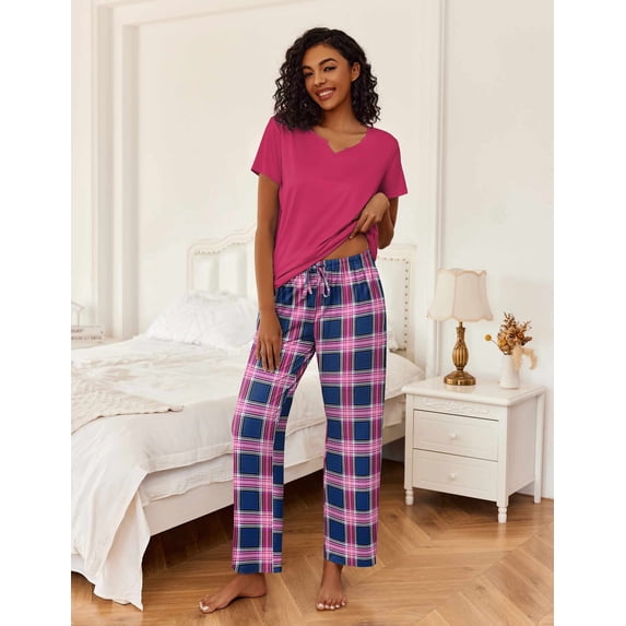 Ekouaer 2 Piece Womens Pajamas Short Sleeve Top and Long Pants Pjs Set Printed Sleepwear with Pocket Valentine's Day Party