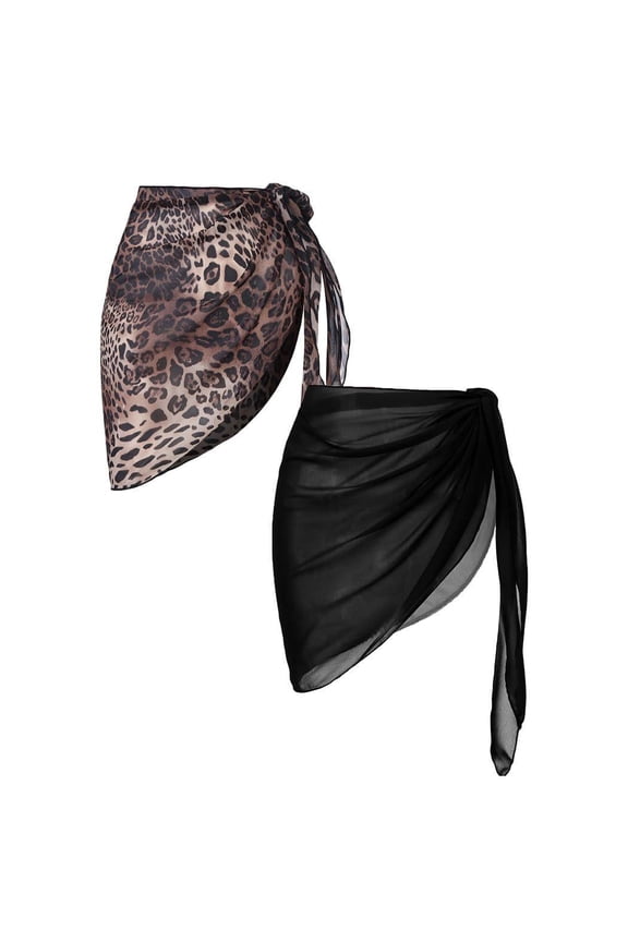 2 Pieces Women Beach Sarongs Sheer Cover Ups Chiffon Bikini Wrap Skirt for Swimwear