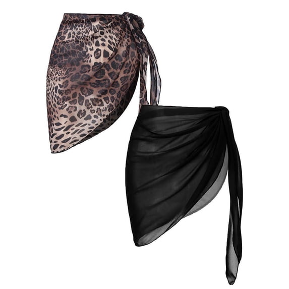 Ekouaer 2 Pieces Women Beach Sarongs Sheer Cover Ups Chiffon Bikini Wrap Skirt for Swimwear