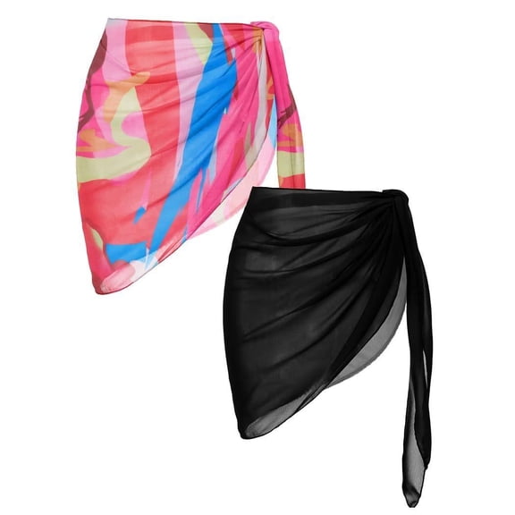 Ekouaer 2 Pieces Women Beach Sarongs Sheer Cover Ups Chiffon Bikini Wrap Skirt for Swimwear