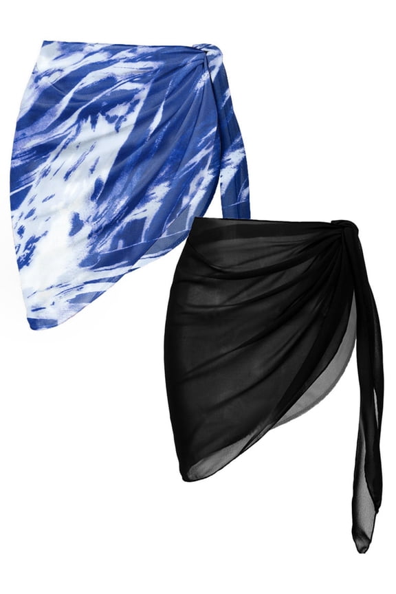 2 Pieces Women Beach Sarongs Sheer Cover Ups Chiffon Bikini Wrap Skirt for Swimwear