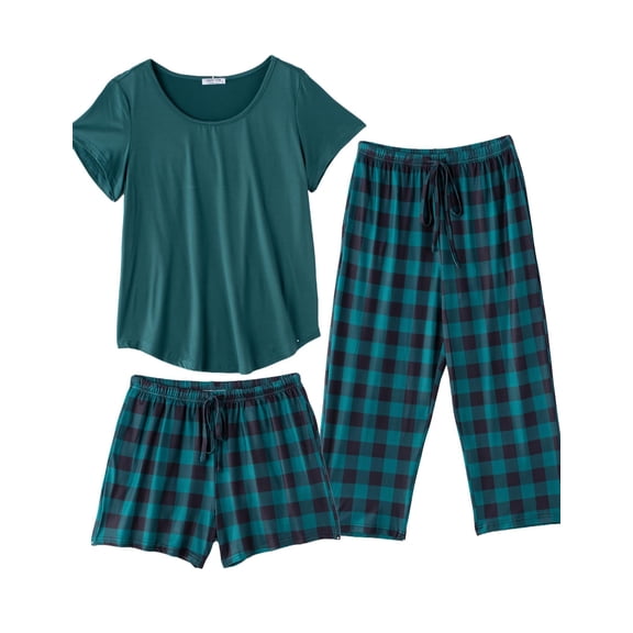 Ekouaer 3 PCS Capri Pajamas for Women Set Short Sleeve Pajama Sets Floral Pj Sets Soft Sleepwear with Pockets