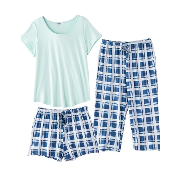 Ekouaer 3 PCS Capri Pajamas for Women Set Short Sleeve Pajama Sets Floral Pj Sets Soft Sleepwear with Pockets