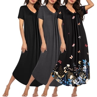 Ekouaer 3 Pack Long Nightgowns for Women Plus Size House Dress Short Sleeve Night Gown V Neck Casual Nightshirt