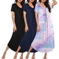 thumbnail image 1 of Ekouaer 3 Pack Long Nightgowns for Women Plus Size House Dress Short Sleeve Night Gown V Neck Casual Nightshirt, 1 of 5