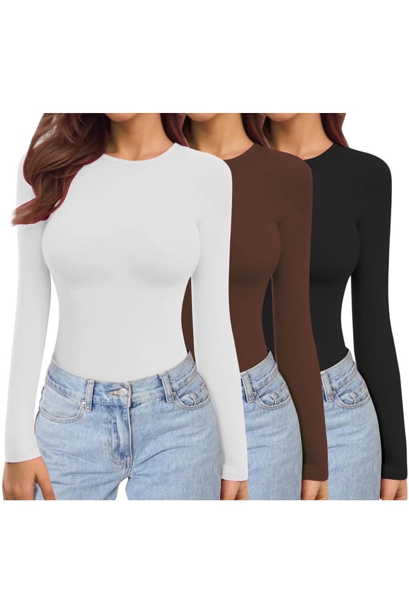 3 Pack Long Sleeve Shirts for Women Crew Neck Stretch Fitted Underscrubs