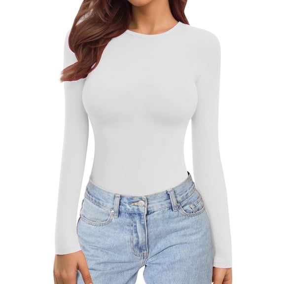 Ekouaer Women's Long Sleeve Shirts Tight Fitted Tops Crewneck Underscrubs Tee Lightweight Basic Thermal Undershirts