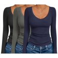 thumbnail image 1 of Ekouaer 3 Pack Long Sleeve Shirts for Women Deep V Neck Basic Thermal Tops Base Layer Undershirts, 1 of 6