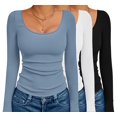 thumbnail image 1 of Ekouaer 3 Pack Long Sleeve Shirts for Women Scoop Neck Ribbed Thermal Tops Slim Fit Basic Undershirts, 1 of 6