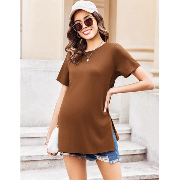 Ekouaer 3 Pack Maternity Shirts Short Sleeve Split Side Pregnancy Tops Casual Pregnant Tunic Blouse