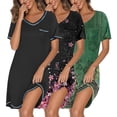 thumbnail image 1 of Ekouaer 3 Pack Nightgowns for Women Short Sleeve Sleep Shirts T Shirt Night Gown V Neck Nightshirts Soft Sleepwear Dress, 1 of 6