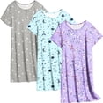 thumbnail image 1 of Ekouaer Plus Size Nightgown Soft Nightdress Short Sleeve 3 Pack Sleepshirt Button Down Pullover Nightgowns for Women, 1 of 4