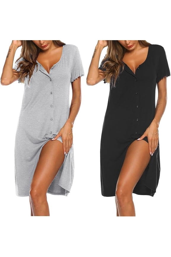 3 Pack Women Nightgown Sleepwear Maternity Nightgown For Women Nursing Pajamas Short Sleeve Sleepshirt Black/White2 L