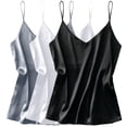 thumbnail image 1 of Ekouaer 3 Pack: Womens Silk Satin Tank Top V Neck Camisole Cami Spaghetti Strap Top Loose Sleeveless Blouses Tank Shirt, 1 of 6