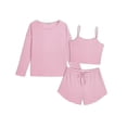 thumbnail image 1 of Ekouaer 3 Piece Waffle Knit Lounge Set for Women, Long Sleeve and Cami Top with Shorts Pajama Sets for All Seasons, 1 of 6