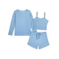 thumbnail image 1 of Ekouaer 3 Piece Waffle Knit Lounge Set for Women, Long Sleeve and Cami Top with Shorts Pajama Sets for All Seasons, 1 of 6