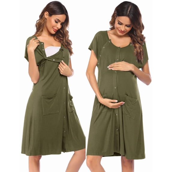 Ekouaer 3 in 1 Labor/Delivery/Hospital Gown Nursing Dress Maternity Nightgown Sleepwear for Breastfeeding with Button