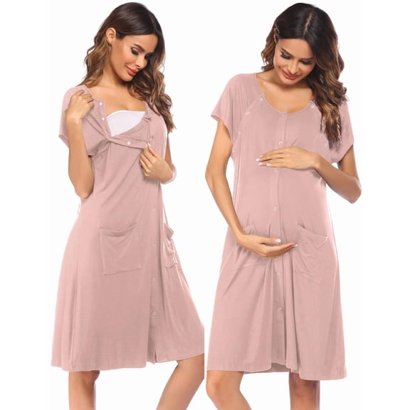 Ekouaer 3 in 1 Labor/Delivery/Hospital Gown Nursing Dress Maternity Nightgown Sleepwear for Breastfeeding with Button