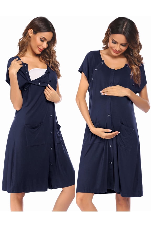 3 in 1 Labor/Delivery/Hospital Gown Nursing Dress Maternity Nightgown Sleepwear for Breastfeeding with Button