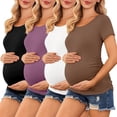 thumbnail image 1 of Ekouaer 4 Pack Women' Maternity Shirts Short Sleeve Crew Neck Side Ruched Pregnancy Tops New Mama Clothes, 1 of 6
