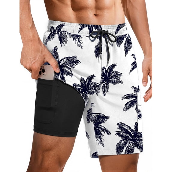 Ekouaer 9 Inch Mens Swim Trunks with Compression Liner 2 in 1 Board Shorts Quick Dry Bathing Suit with Pockets