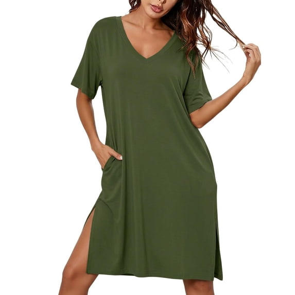 Ekouaer Bamboo Viscose Night Gown Plus Size Sleep Shirt Oversized Pajamas for Women Night Shirt Moomoo Nightgown