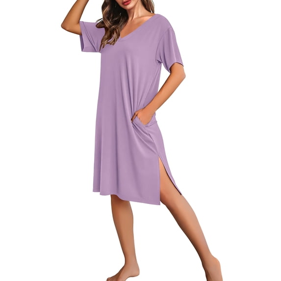 Ekouaer Bamboo Viscose Plus Size Night Gowns Short Sleeve Women' Nightshirts Oversized Sleep Shirts for Women