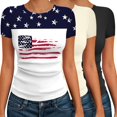 thumbnail image 1 of Ekouaer Basic Tees for Women Short Sleeve Shirts Crew Neck Slim Fit Tops Trendy Clothes Black/Beige/Print Flag, 1 of 6