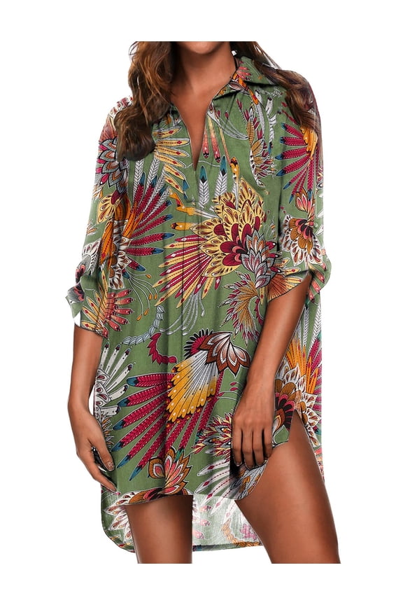 Beach Cover Ups for Women V Neck Bathing Suit Cover Up Bikini Swimsuit Coverup Beach Dress Shirt