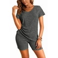 thumbnail image 1 of Ekouaer Biker Short Sets Women 2 Piece Outfits Ribbed Pajama Short Sleeve Workout Set, 1 of 7