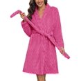 thumbnail image 1 of Ekouaer Black Bathrobe for Women Fleece Plush Robes Knee Length Warm Ladies Sleep Robe Jacquard Sleepwear with Pockets, 1 of 6