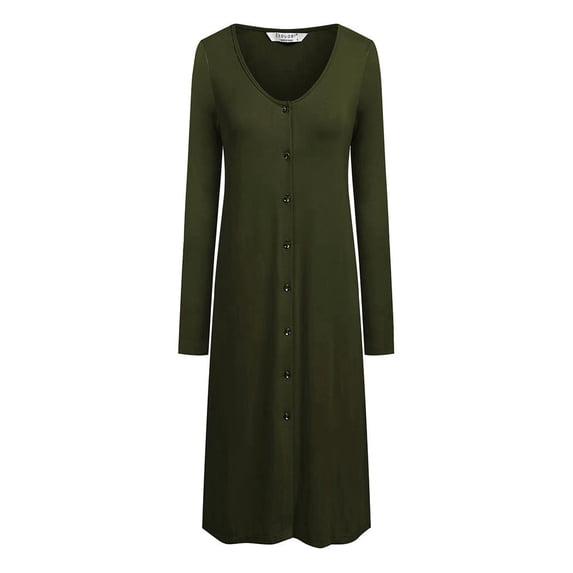 Ekouaer Button Down Nightgown for Women Long Sleeve Sleepwear V Neck Nightshirt Boyfriend Pajama Dress Sleep Dress