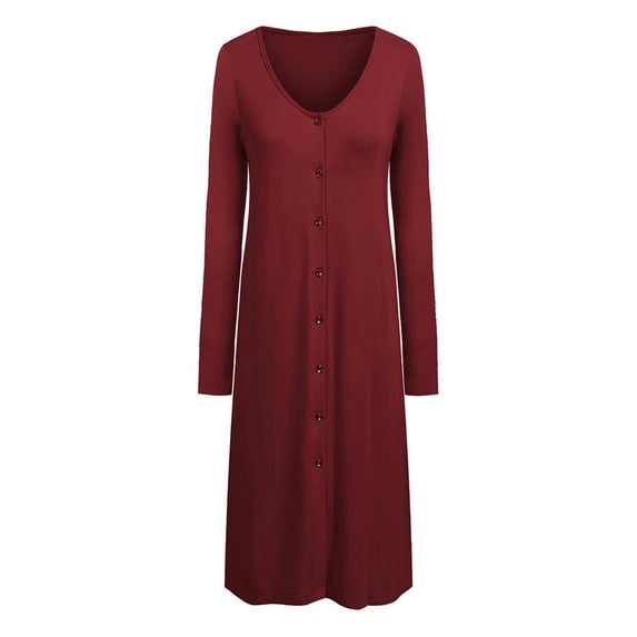 Ekouaer Button Down Nightgown for Women Long Sleeve Sleepwear V Neck Nightshirt Boyfriend Pajama Dress Sleep Dress