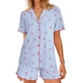 thumbnail image 1 of Ekouaer Button Up Pajamas Set for Women Short Sleeve Ribbed Knit Sleepwear 2 Piece Pjs Shorts Set, 1 of 6