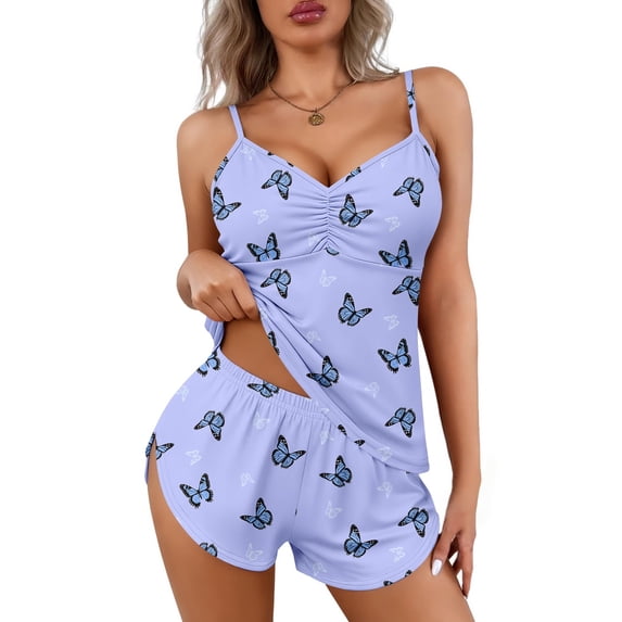 Ekouaer Cami Pajama Set for Women Soft 2 Pieces Lounge Sets Camisole Pjs Set Cute Tank Top with Shorts