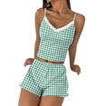 thumbnail image 1 of Ekouaer Cami Pajama Sets Y2K 2 Piece Lace Crop Top and Shorts Sexy Pjs Summer Lingerie Sleepwear Nightwear for Women, 1 of 6