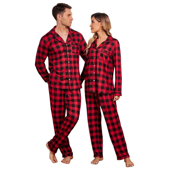 Ekouaer Christmas Mens Womens Family Matching Pajamas Long Sleeve Button Down Pj Set Festival Party Sleepwear