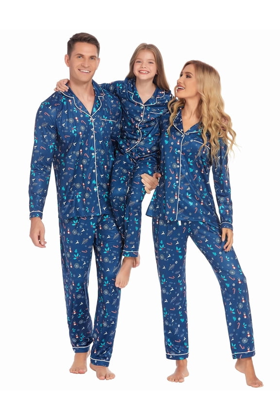 Christmas Family Matching Pajamas Long Sleeve Button Down Pj Set Festival Party Sleepwear