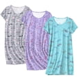 thumbnail image 1 of Ekouaer Cotton Nightgowns for Women 3 Pack Sleepshirts Short Sleeve Night Shirt Tshirt Night Gown Soft Sleepwear Print Sleep Dress, 1 of 6