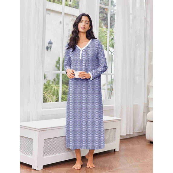 Ekouaer Cotton Nightgowns for Women Long Sleeve Nightgown Full Length Night Gown Soft Comfy Nightdress Button Sleep Shirts