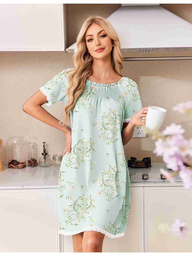 cotton night dress for women short Ekouaer Nightgowns Pleated Sleep Shirts Sleeve Shirt Lace Trim Sleep Ladies Gown feature_Beading Neeno Women's Dresses Velvet Color:Deep Green* Not a chance Pure cotton