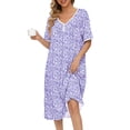 thumbnail image 1 of Ekouaer Cotton Nightgowns for Women Short Sleeve Night Gown V Neck Sleep Shirt Button Nightshirt Soft House Dress, 1 of 6