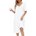 thumbnail image 1 of Ekouaer Cotton Nightgowns for Women Short Sleeve Night Gown V Neck Sleep Shirt Button Nightshirt Soft House Dress, 1 of 6