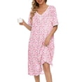 thumbnail image 1 of Ekouaer Cotton Nightgowns for Women Short Sleeve Night Gown V Neck Sleep Shirt Button Nightshirt Soft House Dress, 1 of 6