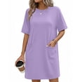 thumbnail image 1 of Ekouaer Cotton Nightgowns for Women Short Sleeve Sleep Shirts Crew Neck Night Dress Nightshirt with Pockets, 1 of 6