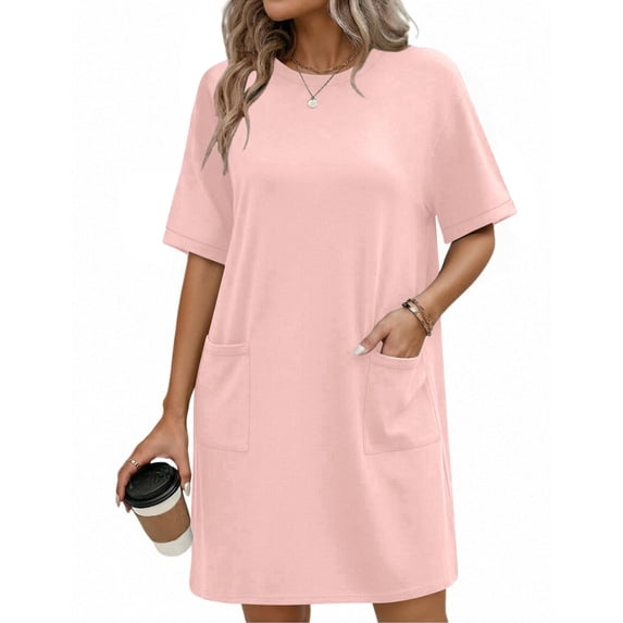 Ekouaer Cotton Nightgowns for Women Short Sleeve Sleep Shirts Crew Neck Night Dress Nightshirt with Pockets