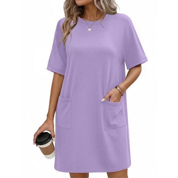 Ekouaer Cotton Nightgowns for Women Short Sleeve Sleep Shirts Crew Neck Night Dress Nightshirt with Pockets