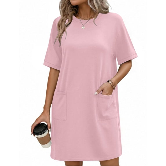 Ekouaer Cotton Nightgowns for Women Short Sleeve Sleep Shirts Crew Neck Night Dress Nightshirt with Pockets