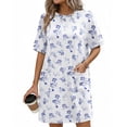 thumbnail image 1 of Ekouaer Cotton Nightgowns for Women Short Sleeve Sleep Shirts Crew Neck Night Dress Nightshirt with Pockets, 1 of 6