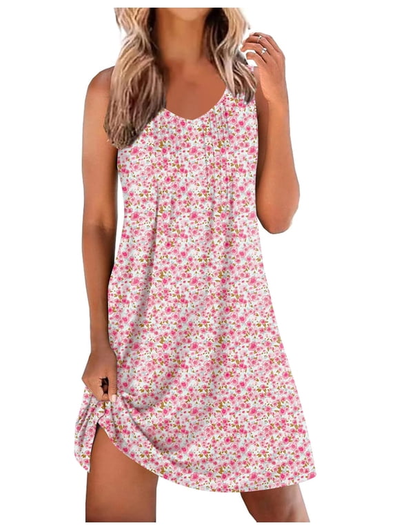 Cotton Nightgowns for Women Sleeveless Night Gown Tank Sleep Shirts Pleated Night Shirts V Neck Chemise